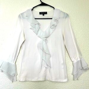 JONES NEW YORK Elegant White Ruffled Blouse. Small
